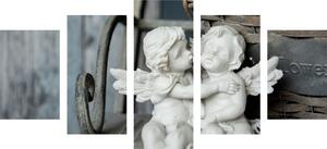 5-dijelna slika kipići anđelića na klupi