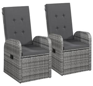 VidaXL Nagibne vrtne stolice od poliratana s jastucima 2 kom sive