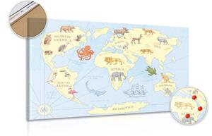 Slika na plutu zemljovid svijeta sa životinjama