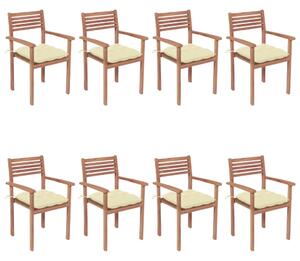 VidaXL Složive vrtne stolice s jastucima 8 kom od masivne tikovine