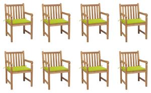 VidaXL Vrtne stolice s jarko zelenim jastucima 8 kom masivna tikovina