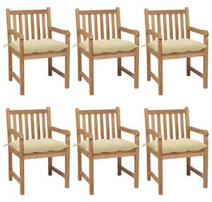VidaXL Vrtne stolice s krem bijelim jastucima 6 kom masivna tikovina