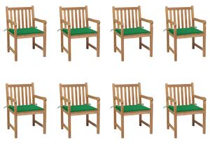 VidaXL Vrtne stolice sa zelenim jastucima 8 kom od masivne tikovine