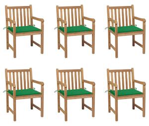 VidaXL Vrtne stolice sa zelenim jastucima 6 kom od masivne tikovine