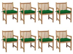 VidaXL Vrtne stolice sa zelenim jastucima 8 kom od masivne tikovine