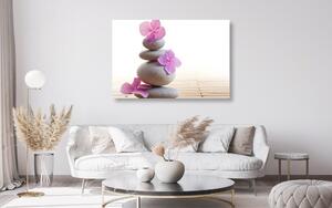 Slika balans kamenja i ružičasto orijentalno cvijeće