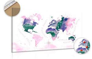 Slika na plutu zemljovid svijeta u akvarelnom dizajnu