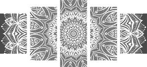 5-dijelna slika Mandala harmonije u crno-bijelom dizajnu