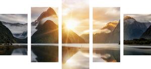 5-dijelna slika prekrasni izlazak sunca u Novom Zelandu