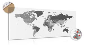 Slika na plutu detaljni zemljovid svijeta u crno-bijelom dizajnu