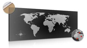 Slika na plutu zemljovid svijeta u nijansama sive