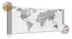 Slika na plutu detaljan zemljovid svijeta u crno-bijelom dizajnu