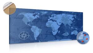 Slika na plutu rustikalni zemljovid svijeta u plavoj boji