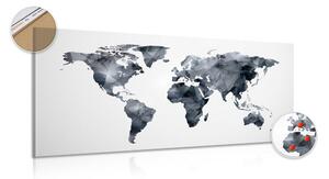 Slika na plutu poligonalni zemljovid svijeta u crno-bijelom dizajnu