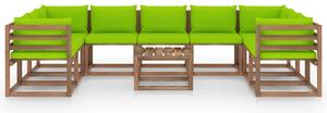 VidaXL 10-dijelna vrtna garnitura s jarko zelenim jastucima