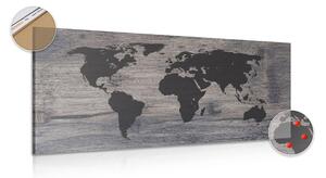 Slika na plutu zemljovid svijeta na tamnom drvu