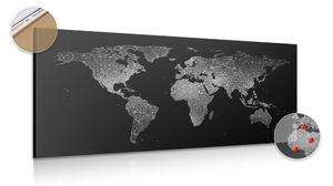 Slika na plutu noćni crno-bijeli zemljovid svijeta