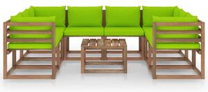 VidaXL 9-dijelna vrtna garnitura s jarko zelenim jastucima