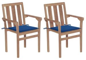 VidaXL Vrtne stolice s kraljevsko plavim jastucima 2 kom od tikovine