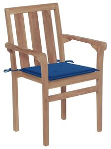 VidaXL Vrtne stolice s kraljevsko plavim jastucima 2 kom od tikovine