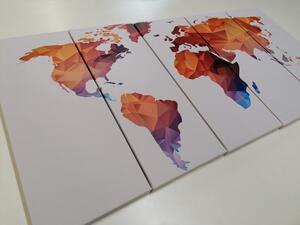 5-dijelna slika poligonalni zemljovid svijeta u nijansama narančaste