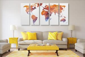 5-dijelna slika poligonalni zemljovid svijeta u nijansama narančaste