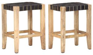 VidaXL Barski stolci 2 kom crna prava koža i drvo manga 46x36x60 cm