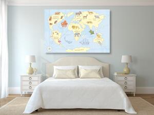 Slika zemljovid svijeta sa životinjama