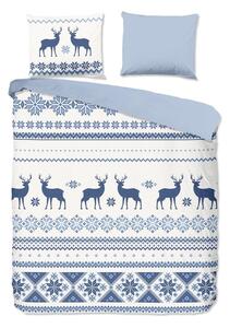 Bijelo-plava posteljina od flanela s božićnim motivom Good Morning Nordic, 140 x 200 cm