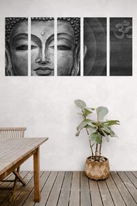 5-dijelna slika lice Buddhe u crno-bijelom dizajnu