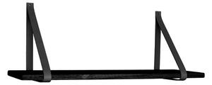 Crna drvena polica s crnim kožnim ručkama House Nordic Forno, 80 x 20 cm