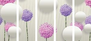 5-dijelna slika zanimljivo cvijeće s apstraktnim elementima i uzorcima
