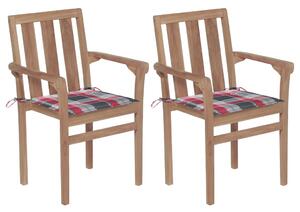 VidaXL Vrtne stolice s crvenim kariranim jastucima 2 kom od tikovine