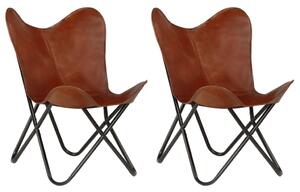 VidaXL Leptir-stolice od prave kože 2 kom smeđe dječja veličina