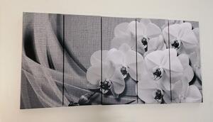 5-dijelna slika orhideja na platnu u crno-bijelom dizajnu