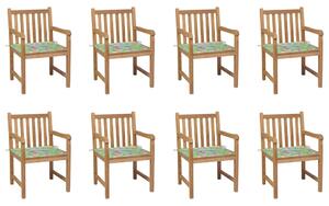 VidaXL Vrtne stolice s jastucima s uzorkom lišća 8 kom od tikovine