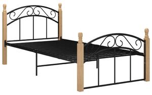 VidaXL Okvir za krevet crni od metala i masivne hrastovine 100x200 cm