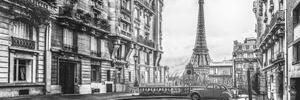 Slika pogled na Eiffelov toranj s ulice Pariza u crno-bijelom dizajnu