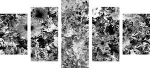 5-dijelna slika cvijeće u crno-bijelom dizajnu