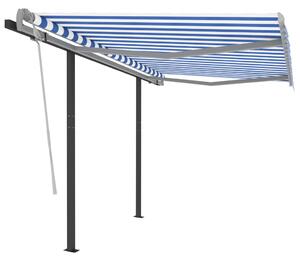 VidaXL Tenda na ručno uvlačenje sa stupovima 3,5 x 2,5 m plavo-bijela