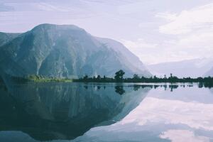Slika oslikana scenerija planinskog jezera