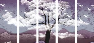 5-dijelna slika stablo preplavljeno oblacima
