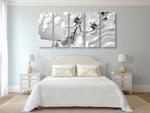 5-dijelna slika crno-bijela orhideja na apstraktnom pozadini