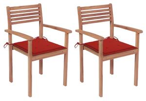 VidaXL Vrtne stolice s crvenim jastucima 2 kom od masivne tikovine