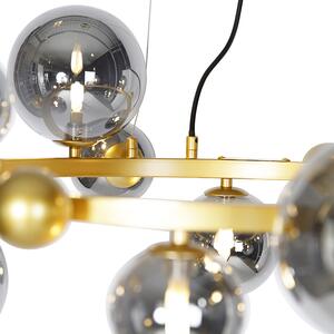Art Deco viseća lampa zlatna sa dimnim staklom 12 lampica - David