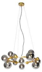Art Deco viseća lampa zlatna sa dimnim staklom 12 lampica - David