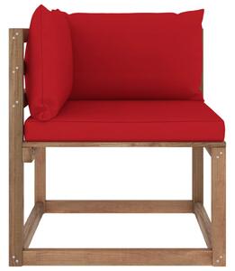 VidaXL Kutna vrtna sofa od paleta s crvenim jastucima
