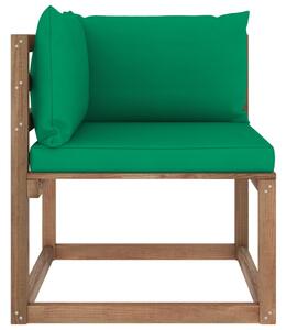 VidaXL Kutna vrtna sofa od paleta sa zelenim jastucima