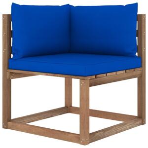 VidaXL Kutna vrtna sofa od paleta s plavim jastucima