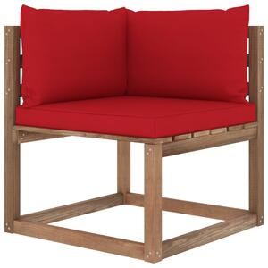 VidaXL Kutna vrtna sofa od paleta s crvenim jastucima
